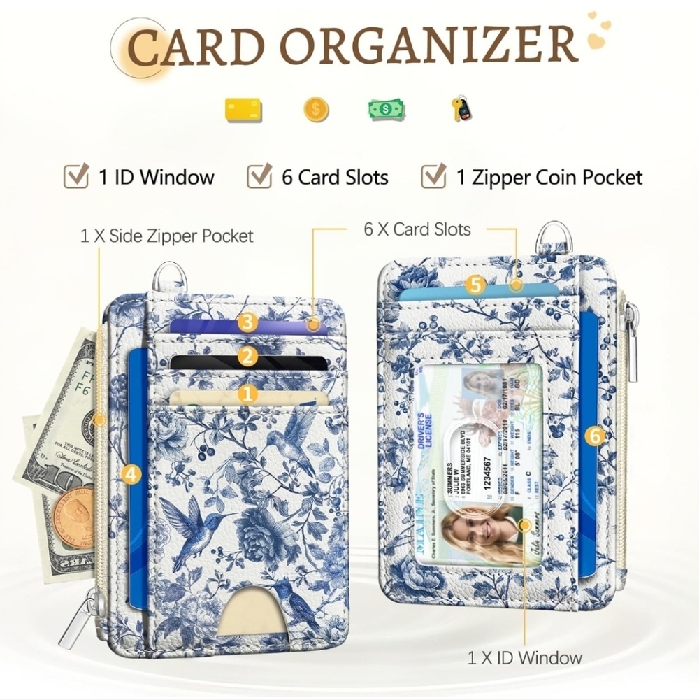 Floral Blue and White Card Organizer